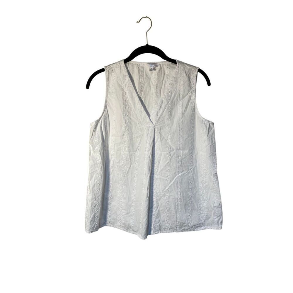 Time & tru women’s white embroidered eyelet, sleeveless blouse, small